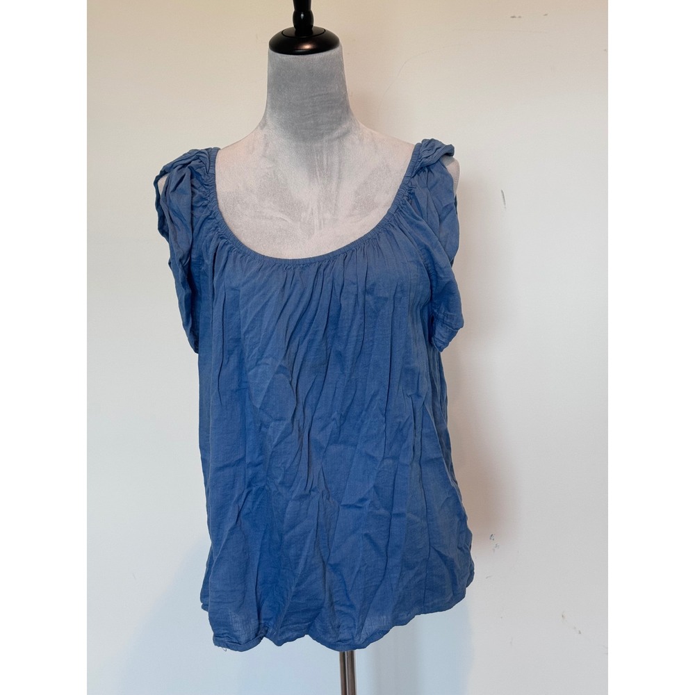 Gap Blue Cotton Gauze Flutter Sleeve Scoop Neck Peasant Blouse Medium